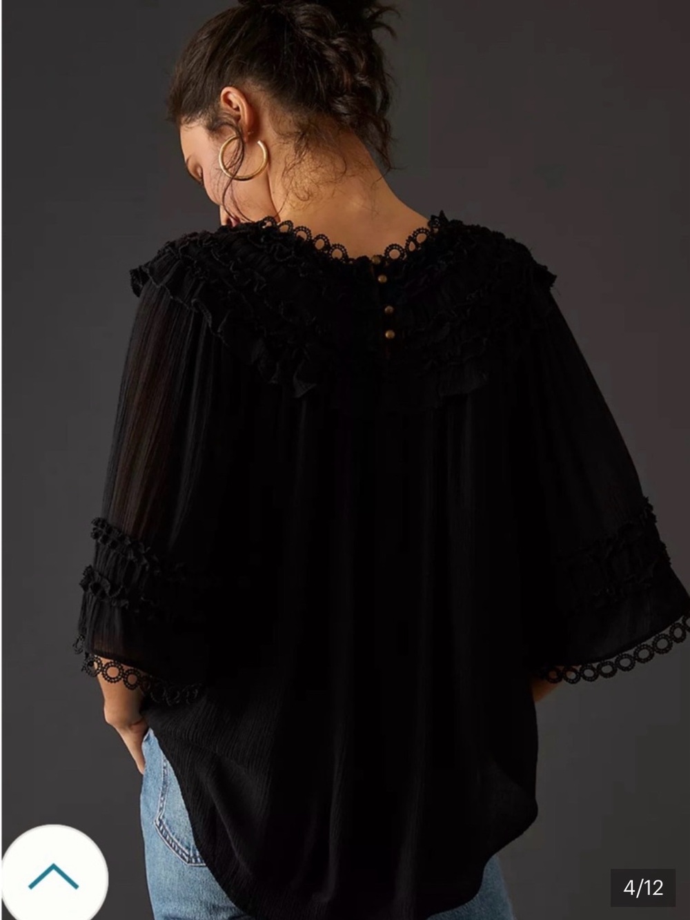 Anthropologie Black Ruffled Lace-Yoke Blouse - Picture 4 of 9